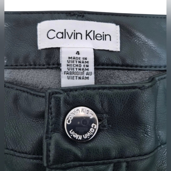 Calvin KLEIN Moto Polyester Faux Leather Straight Leg Ankle Pants Green Size 4 - Picture 3 of 9